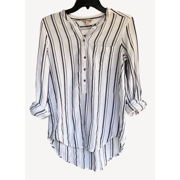 Lucky Brand Womens Striped Casual Top Size Small Roll Tab Sleeve - Picture 1 of 4